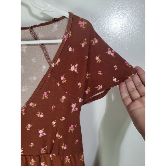 Aeropostale Floral V Neck Babydoll Dress Rust Tiered Country Festival y2k style - Picture 4 of 8